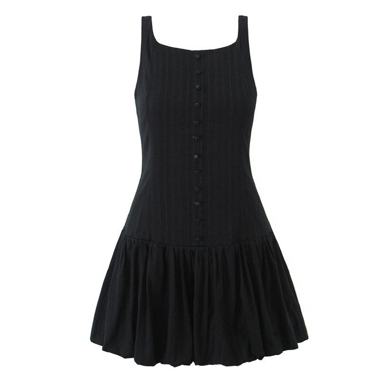 2025 Spring Women s European & American Style Black Sleeveless Backless Button-Down Dress Small чёрный