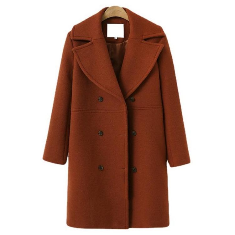 Women Plus Size Winter Woolen Trench Coat Double Breasted Mid Length Autumn Fashion Coat