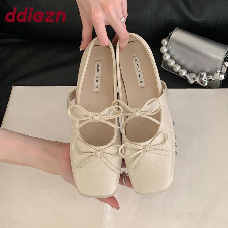 Fashion 2025 New Fashion Silk Women Flats Slip On Shoes Female Butterfly-Knot Ladies Mary Janes Shoes With Height Increasing Footwear