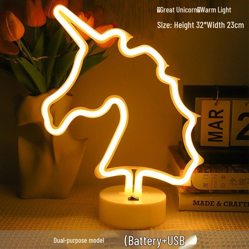 Korean Style Flamingo LED Neon Night Light - Decorative Christmas Fairy Accent with Round Base