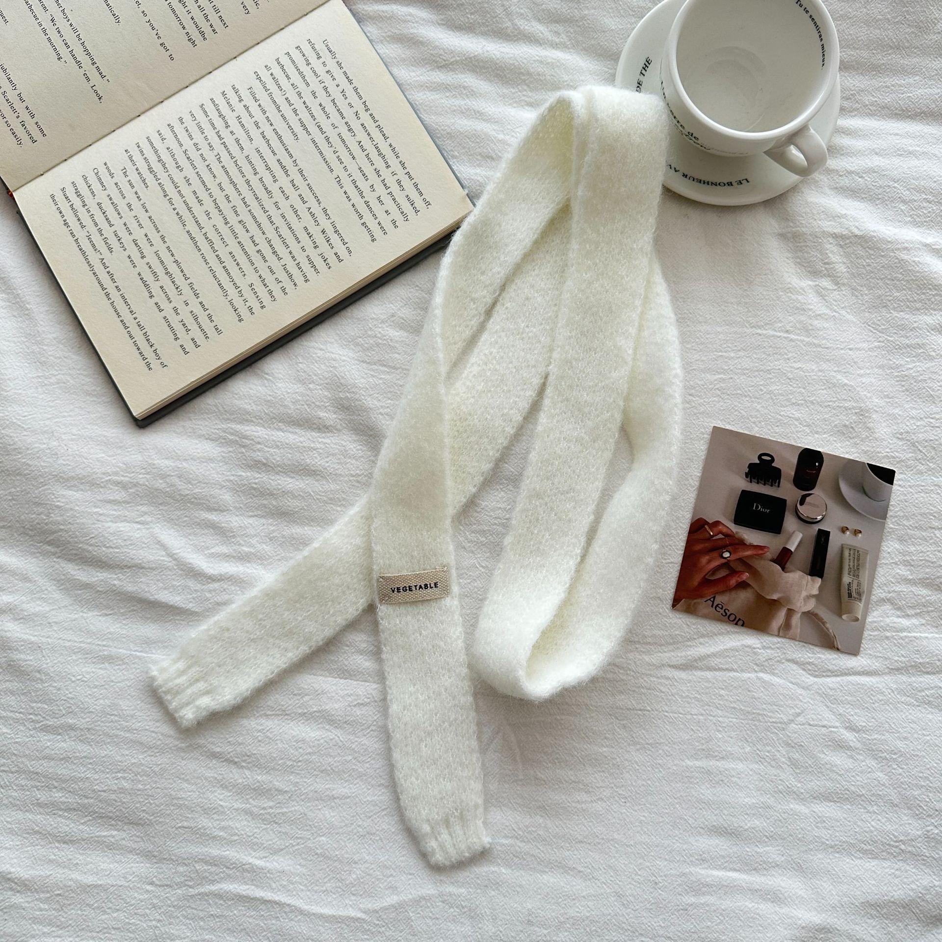 

Однотонный вязаный шарф Шарф Женский декоративный Универсальный вязаный шарф 160*5cm белый