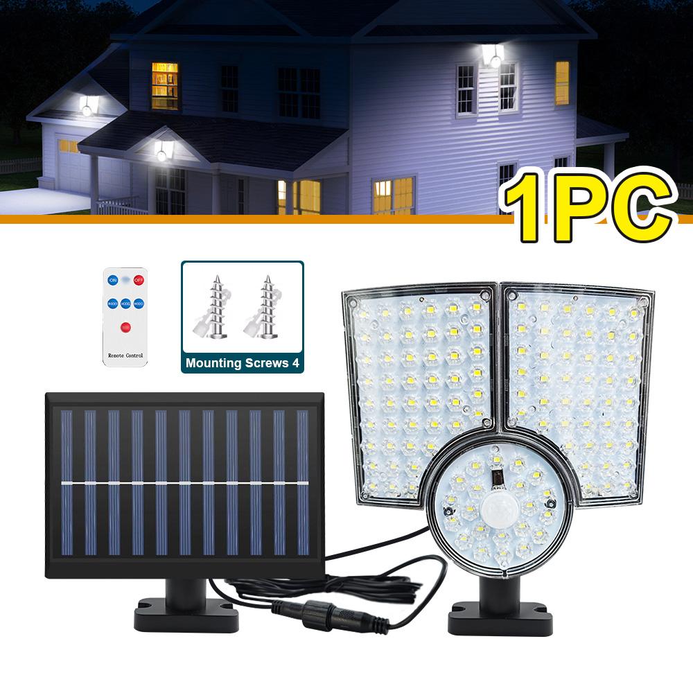 

112LEDs Solar Motion Sensor Wall Light Outdoor IP65 Waterproof 3-Sided Lighting Security Lamp with Remote for Garden Yard Garage