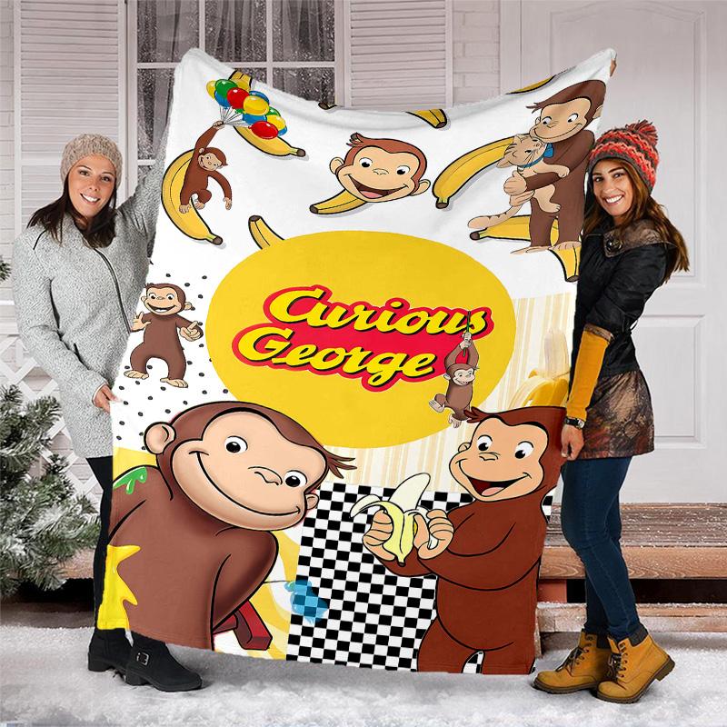 1pc Curious George8 Theme Blanket - Digital Print, Polyester, Cozy for All Seasons, Perfect for Outdoor, and Travel