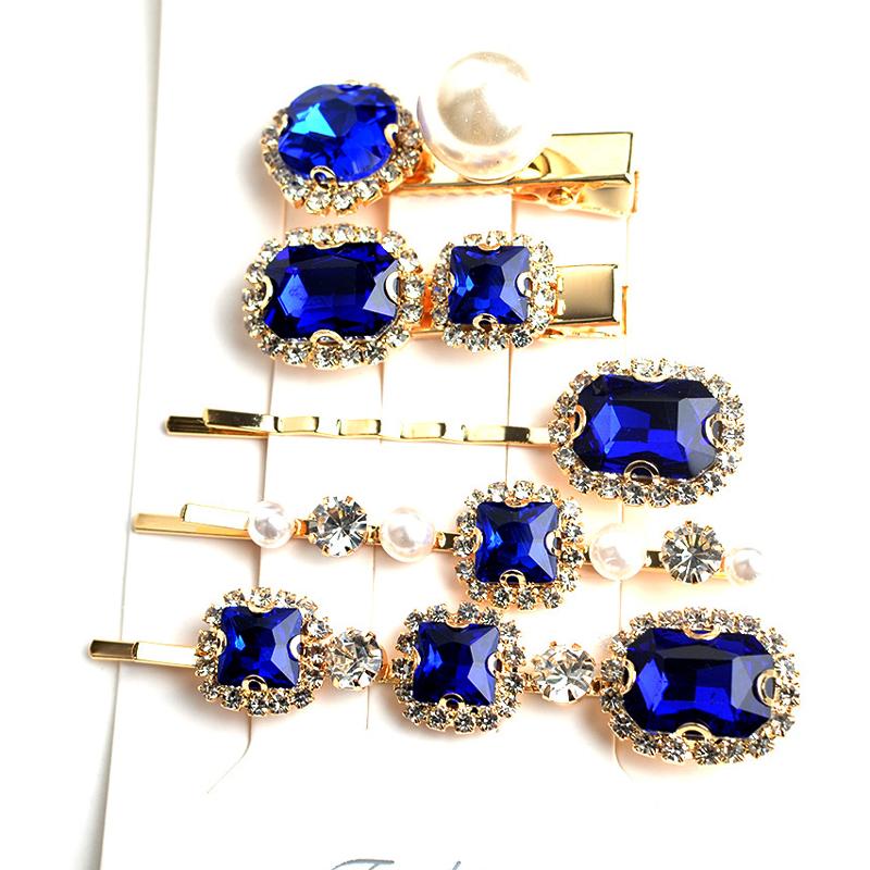 Trendy Sparkly Rhinestone Hair Accessories Square Round Hair Slide Clip Set Green Crystal Barrette For Women Girls