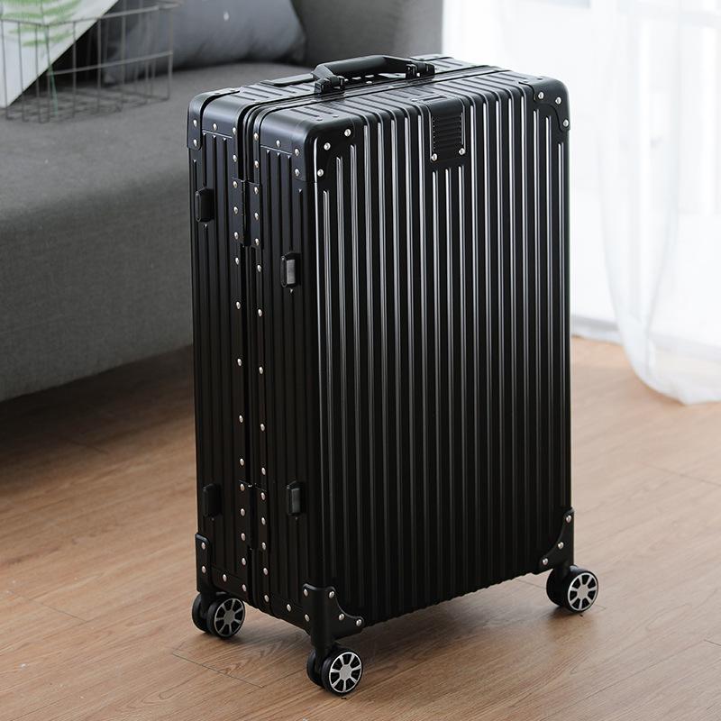 Aluminum-Magnesium Alloy Trolley Case with Universal Wheels, 24" Carry-On for Student Travel & Men's Business, with Combination Lock.