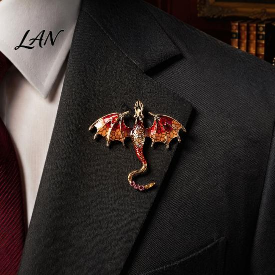 Dragon Lapel Pin 2Pcs Rhinestone Flying Brooch, Western Winged Pin, Alloy Brooch Sweater Cardigan Coat Suit Scarf Decor, Men Jewelry Accessories Clip