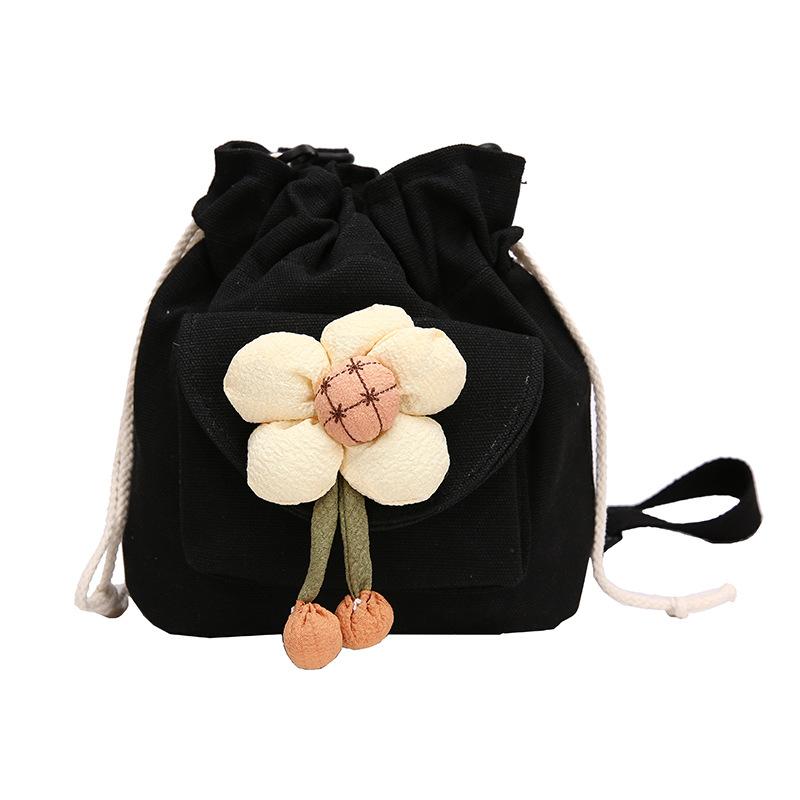 

Милая женская сумка кроссбоди, повседневная наплечная сумка, женская японская минималистичная сумка-ведро на шнурке, новый цветочный дизайн чёрный