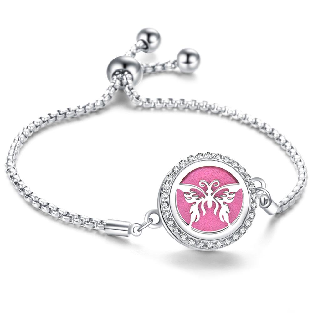 Crystal Rhinestone Aromatherapy Tree of Life Bracelet - Adjustable Titanium Steel with Essential Oil Compartment.