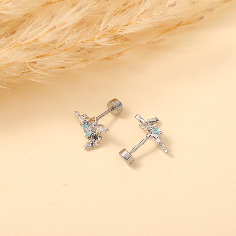 Versatile Little Devil Heart & Wings Zircon Stud Earrings for Cartilage & Cochlea - Halloween Accessory