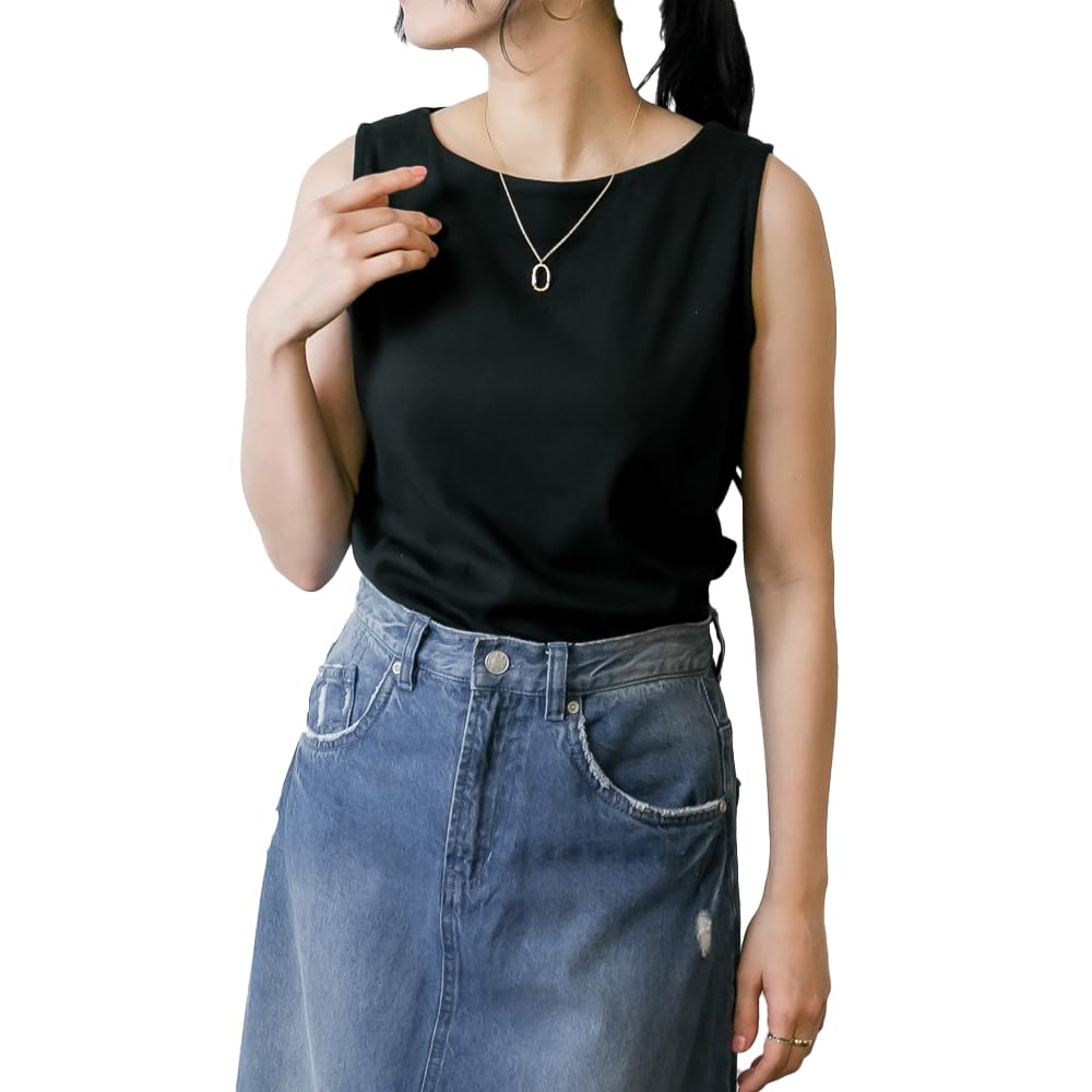 

Tank Top Camisole Boat Neck Basic Simple Black LL wk-0309 [Jungle Jalopy] Women s чёрный
