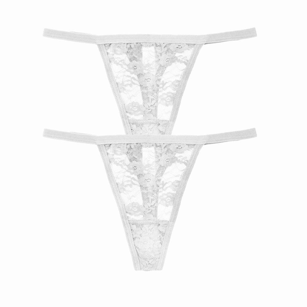 2 Stück/Set Sexy Damen Spitze Höschen Niedrige Taille G-String Unterwäsche Einfarbig Ausgeschnitten Transparent Tanga Damen Weiche Atmungsaktive Dessous