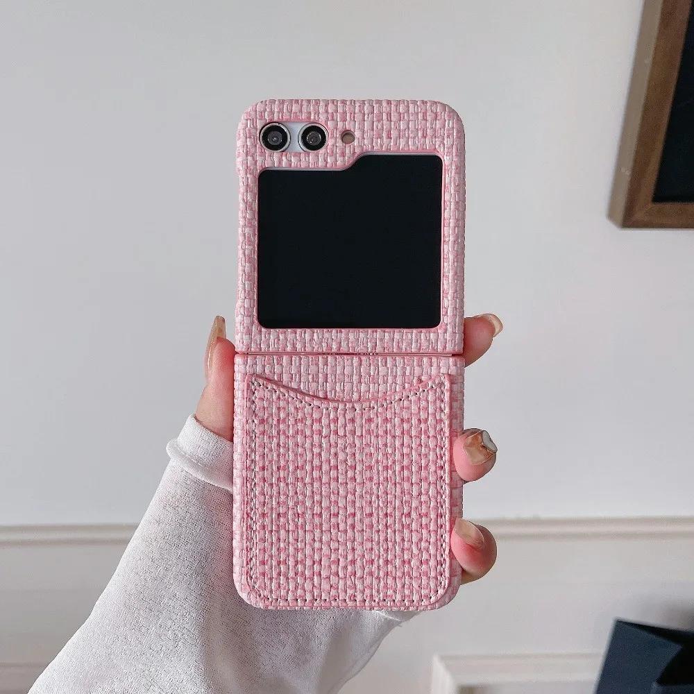 

Чехол из ПУ кожи с плетеным узором для Samsung Galaxy Z Flip 5 4 3 Flip5 Flip4 Flip3 5G, защитный чехол для телефона с держателем для карт Galaxy Z Flip 3