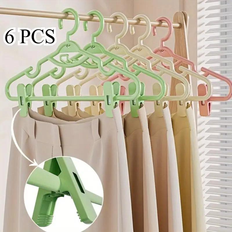 6pcs Clothes Hangers with Clips | Heavy Duty Plastic Closet Organizer Hooks for Laundry and Dorm Wardrobe | Durable Space-Saving