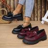 2024 Women's British Style Bow Knot Leather Slip-on Loafers with Thick Soles
