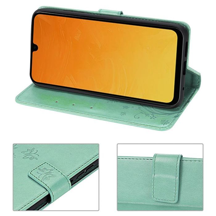 Case for Samsung Galaxy A26 5G - BOOLING - Shockproof Synthetic Leather Plant Butterfly Pattern Green