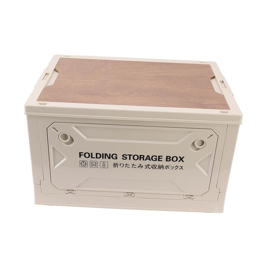 Folding Camping Storage Box with Wooden Lid Collapsible Storage Bin Container with Wheels for Car Camping Picnic