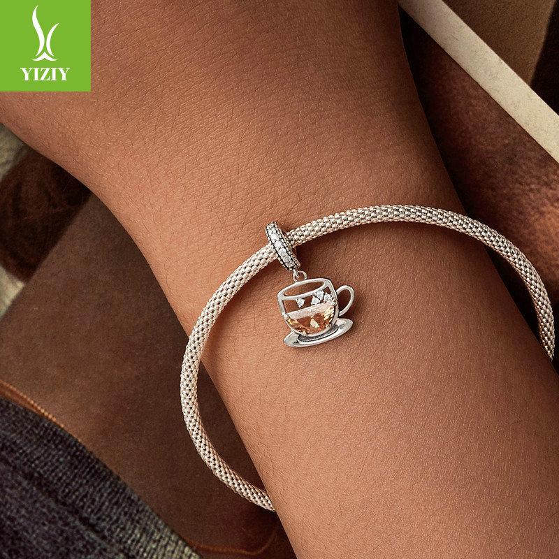 Hollow Fun Coffee Cup Diy Pendant Accessories, Personalized And Creative S925 Sterling Silver Bracelet Beaded