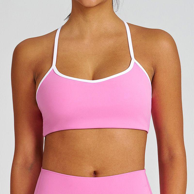 

Cross-Border Yoga Clothes Suit High Waist Hip Lift Yoga Shorts Slimming and Tight Sling Beautiful Back Running Exercise Underwear Women Tops-Barbie Powder S