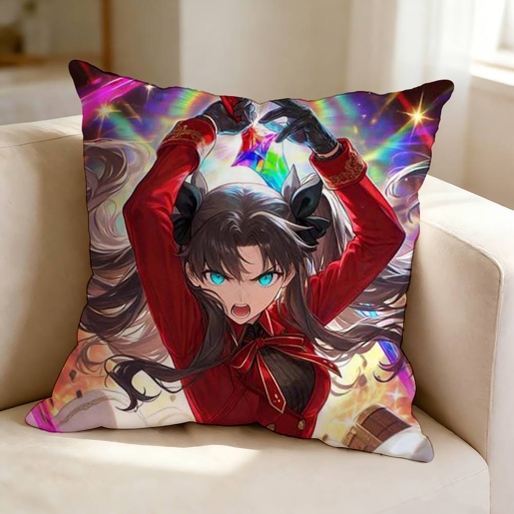 FFate Stay Night Anime RRin Tohsaka  Square DoubleSided printed Pillow Case Bedroom Bedside Pillow Sofa Cushion Cover