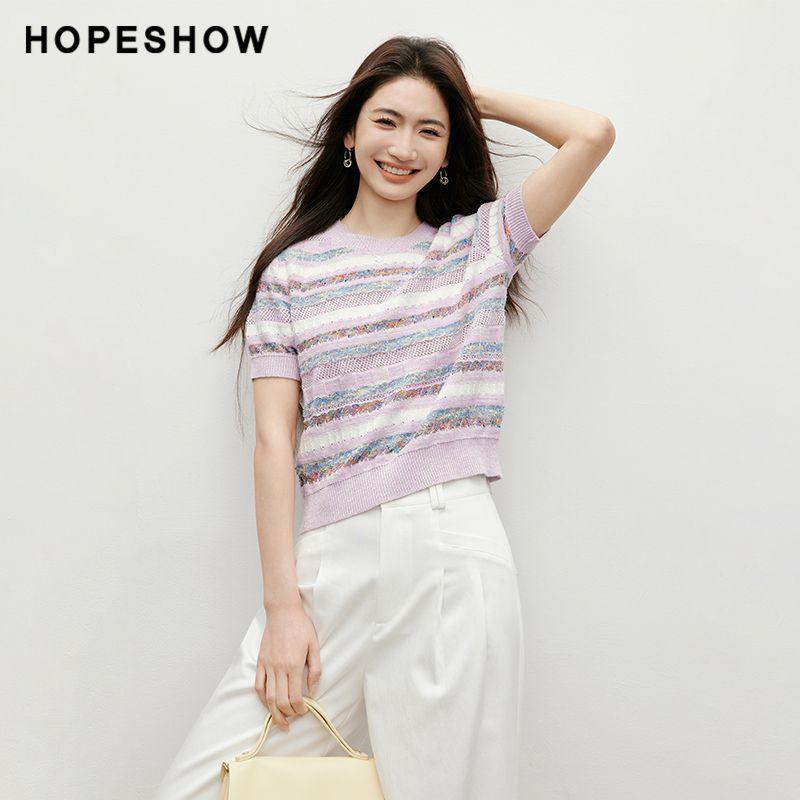 

Красный рукав Цветная сетка Ажурный Пышный рукав Вязаный 2025 Лето Новая женская одежда Круглый вырез Короткий рукав Темперамент Сладкий Топ Purple 729 S