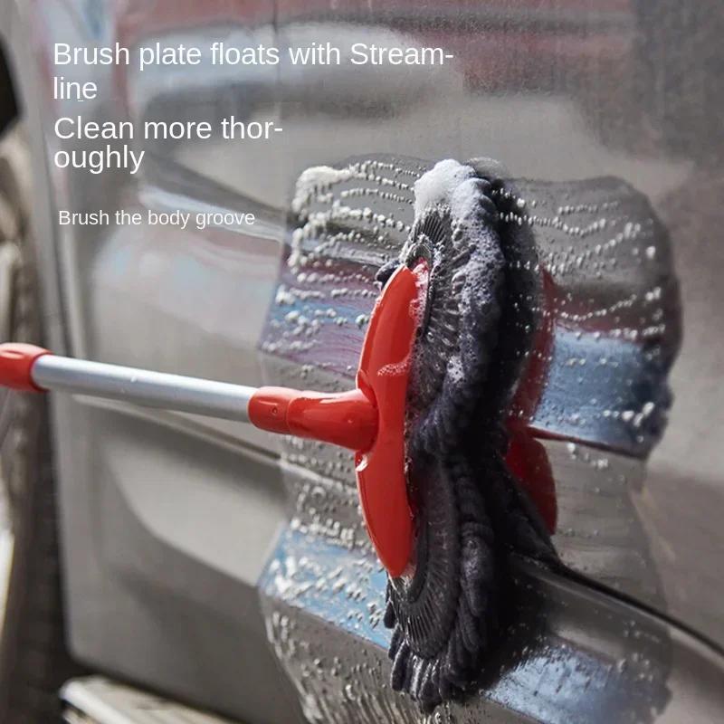 Car Washing Mop with Rotating Double Brush Head Telescopic Retractable Design Double Layer Car Wash Brush for Easy Cleaning Rags