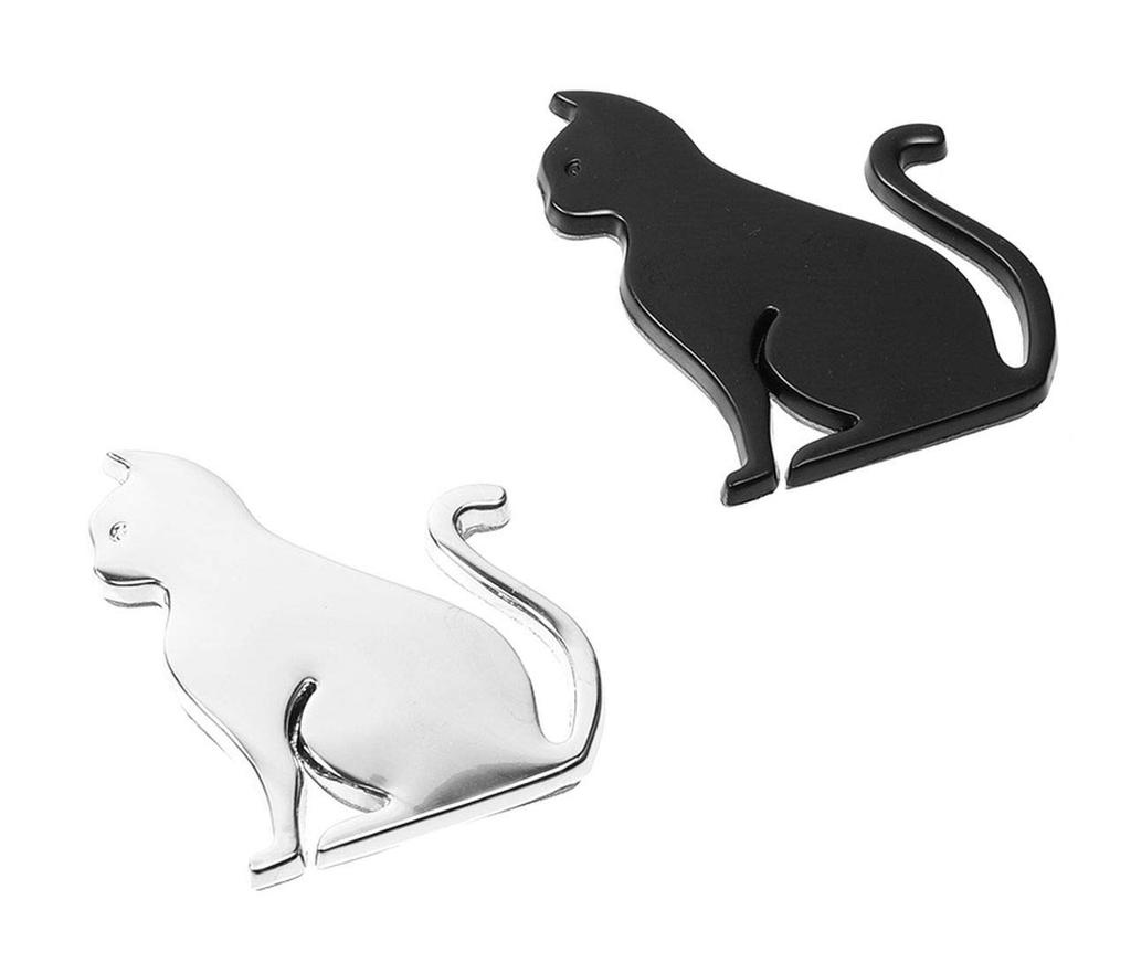 GoodsLand [2color] 3D Cat Sticker Cat Shaped Cute Animal Decal Car Sticker Metal 3D Emblem Logo Sticker Stylish GD-STCAT-SV