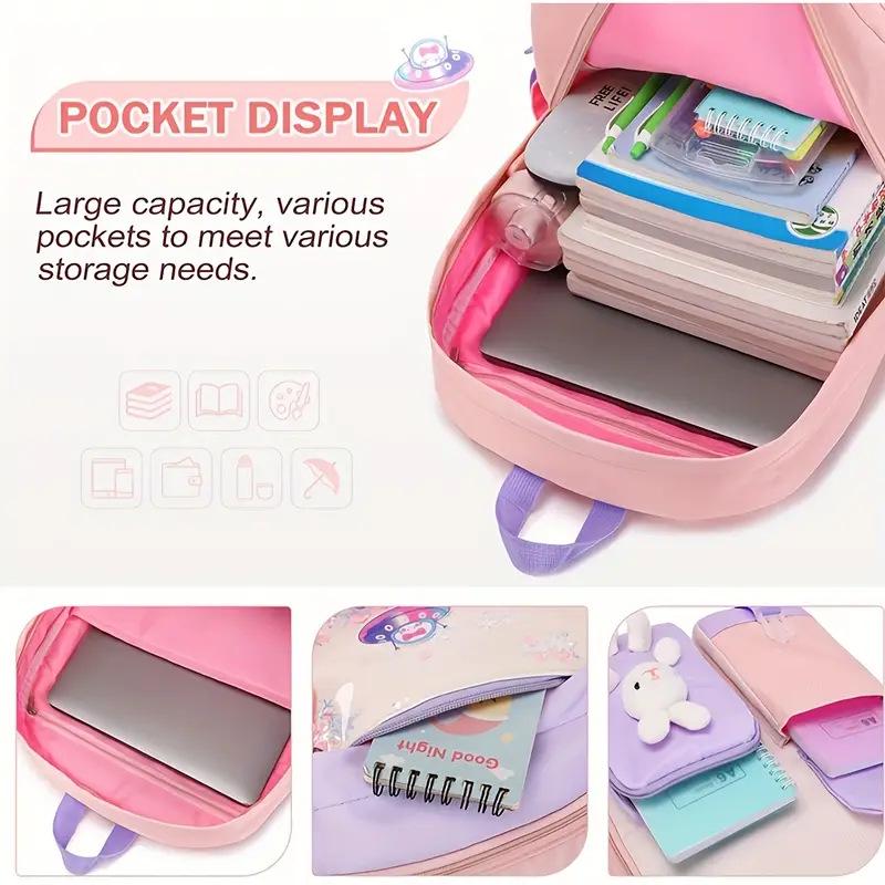 3-Piece Ultra-light Rabbit Backpack Set for Girls, Grades 1-6: Includes School Bag, Lunch Bag, and Pencil Case