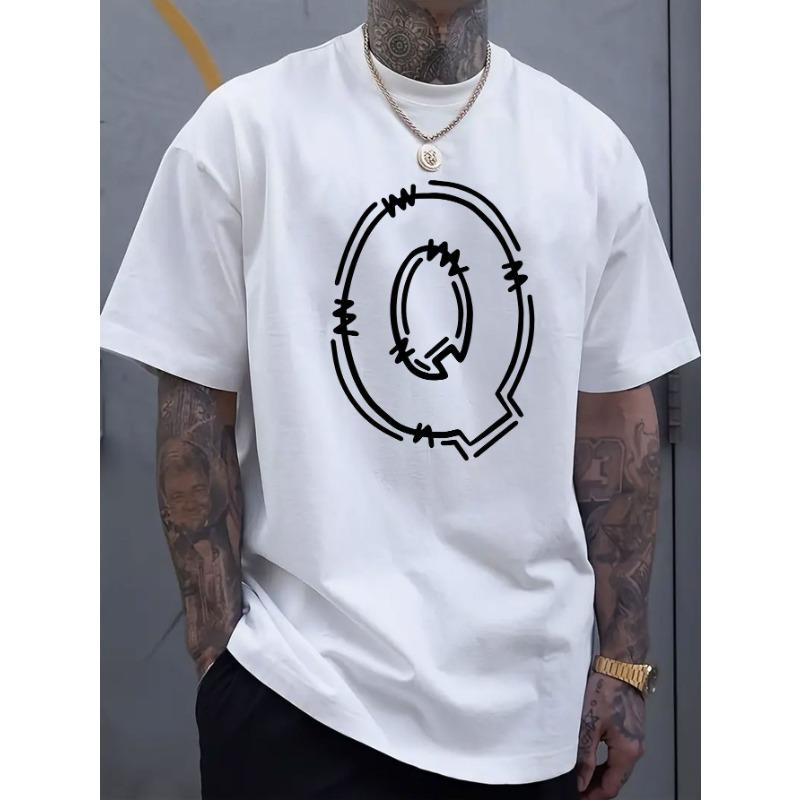 

European sizes Simple and fashionable Q-letter printed men s round neck short sleeved T-shirt, comfortable and breathable casual sports top 4XL білий
