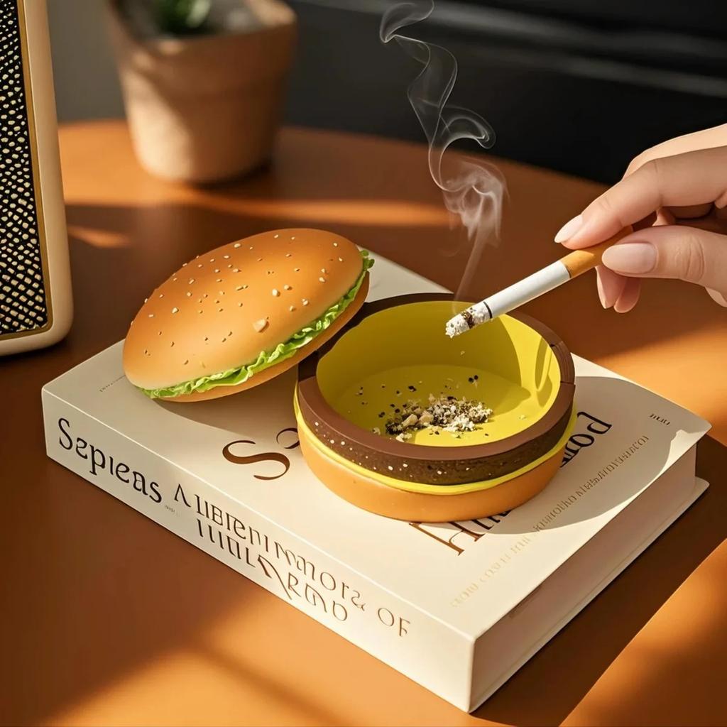 Creative Cute Hamburger Ashtray Home Dust Proof Ashtray Living Room Office Desktop Decoration Ornament for Father Gift