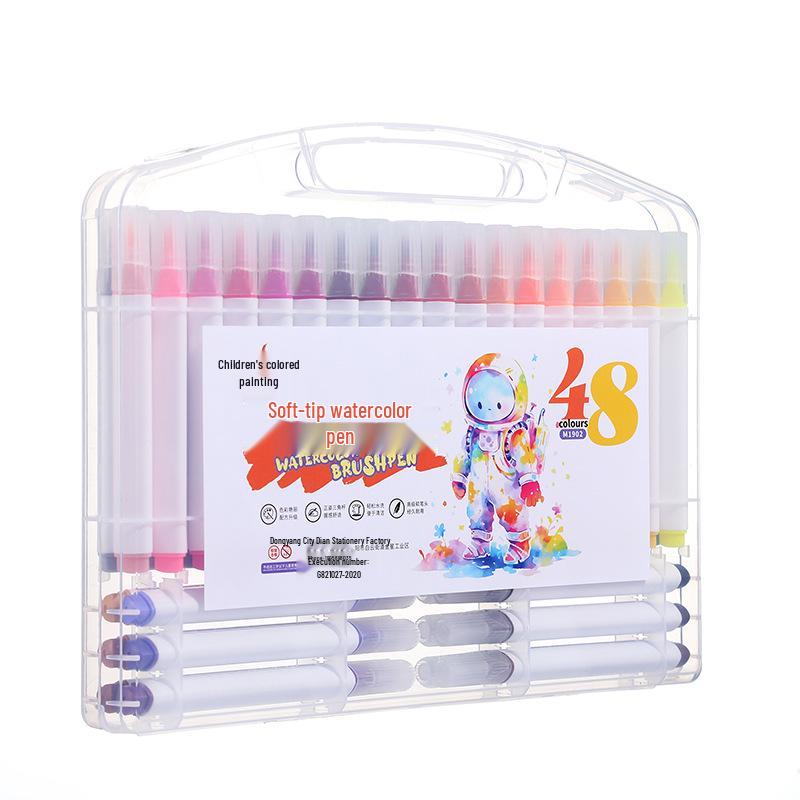 Washable Children's Triangle Grip Watercolor Pens Set - Large Capacity Soft Tip Brushes for Painting