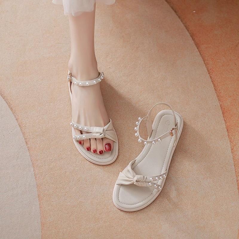Sandals Girl 2025 Summer New Thick-soled Fairy Wind Pearl Beach Shoes Soft-soled Wedge Heel Fashion Roman Sandals