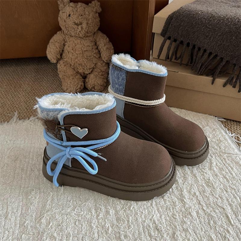 

New Women s Snow Boots Platform Color Blocking Furry Thermal Slip-on Short Boots Fashion Casual Warm Chunky Winter Booties Shoes 35 синій