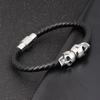 Men's Black Braided Leather Bracelet with Stainless Steel Skull Design Cool Wristband
