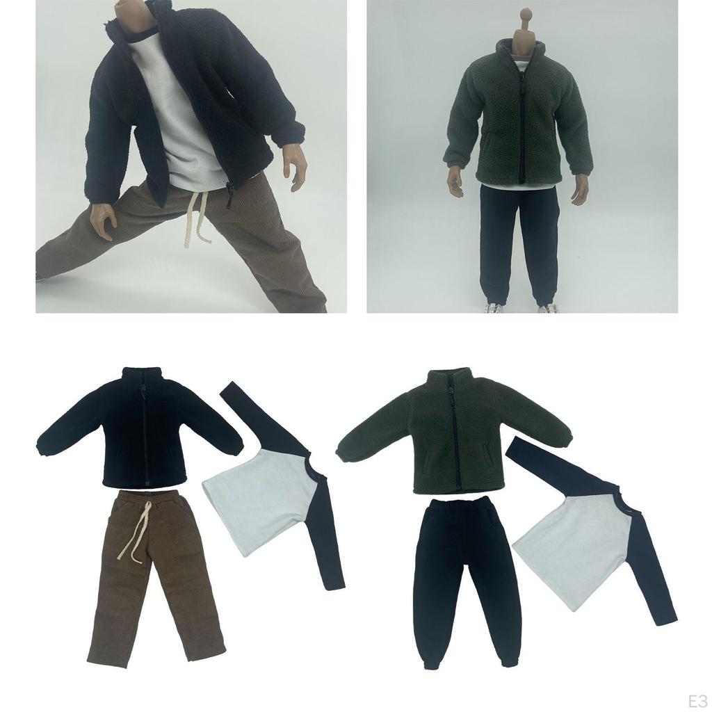 3 Pieces 1/6 Male Fleece Jacket and T Shirt Pants Costume for 12 inch Figures Dress up