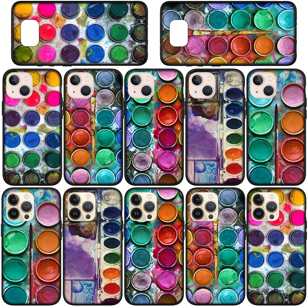 Hoesje voor Samsung Galaxy S25 S24 S23 iPhone 16 15 Xiaomi Redmi Note 14 13 12 16E 11 Pro Max OPPO Moto Huawei Paintbox Palette Water Color Pallet Cover