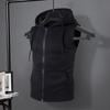 Men Vest Jacket Hooded Drawstring Sleeveless Zipper Placket Vest Coat Solid Color Pockets Zipper Placket Waistcoat