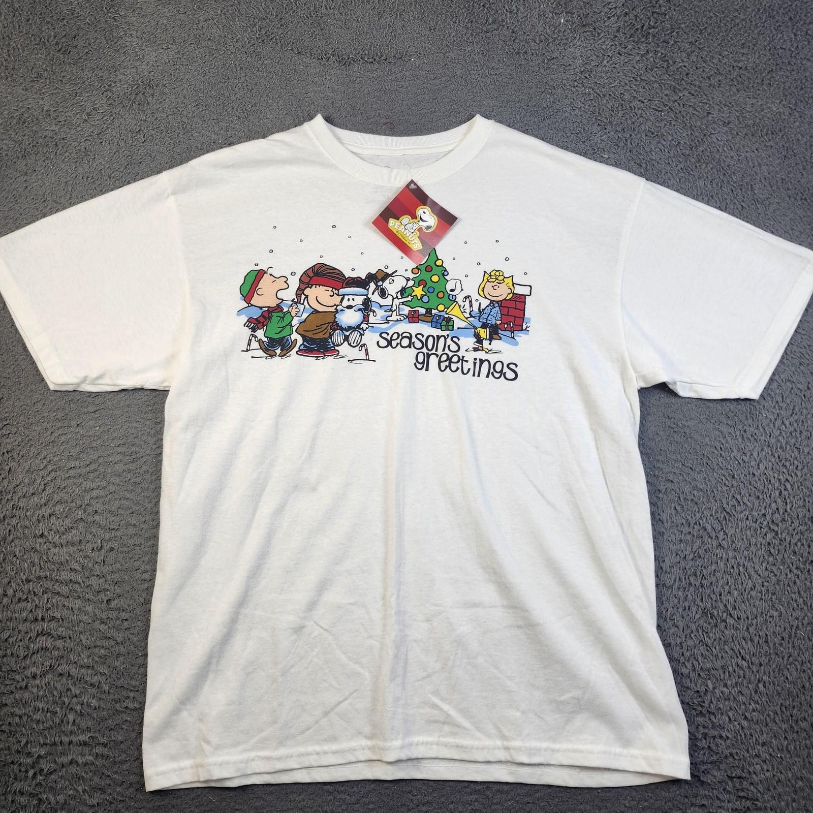 Peanuts Shirt Mens XL White Seasons Greetings Snoopy Christmas Graphic Unisex T-Shirt L