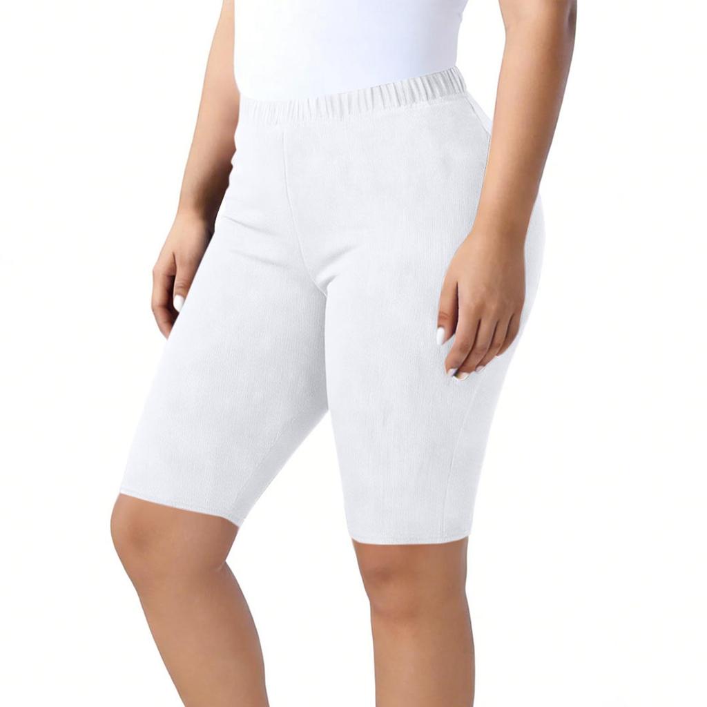 Women’s High Waist Stretchy Bermuda Shorts Plus Size Soft Fabric Knee Length Casual Biker Shorts for Daily Wear
