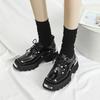 Retro Square Head Small Leather Shoes Women's Genuine Leather Derby Shoes Willow Nails Decorative Punk Style Muffin Shoes