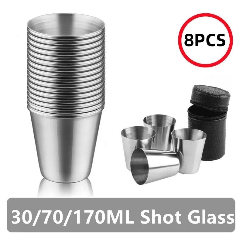 8 Stück/2 Sets Edelstahl-Schnapsgläser mit Aufbewahrungstasche 30ml 70ml 170ml Mini Tragbare Weinbecher für Bar Reisen 5