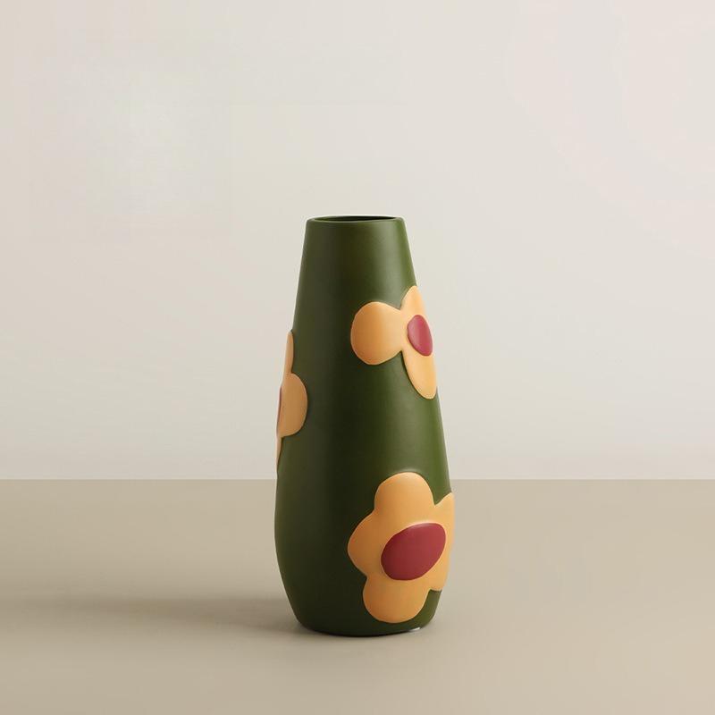 Handmade Art Deco Ceramic Tabletop Vase Creative Painted Flower Design Scratch Resistant Eco-Friendly Decorative Arrangement for