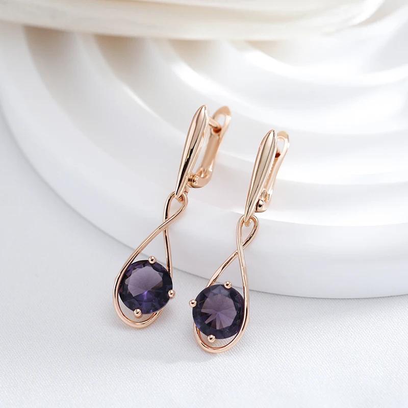 Purple Zircon Crossing Style Pendant Earrings for Women Trendy Golden Light Luxury Jewelry Keep Color