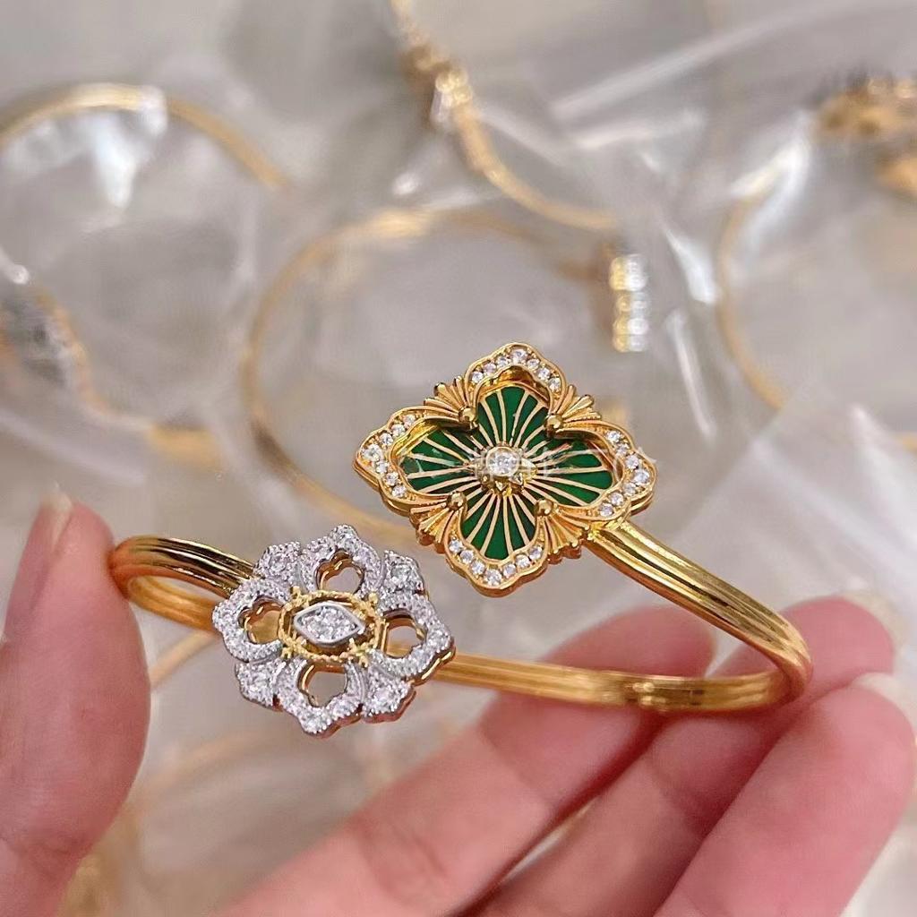 Bracelet Four-leaf Clover Open Enamel White Fritillary Diamond-inlaid Bracelet for Women