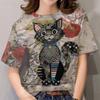 Damen Casual Mode Y2k Tops Sommer 3D Niedlicher Tier Katze Druck Kurzarm T-Shirts Rundhals Lustige Tops Damen T-Shirt Kawaii Kleidung