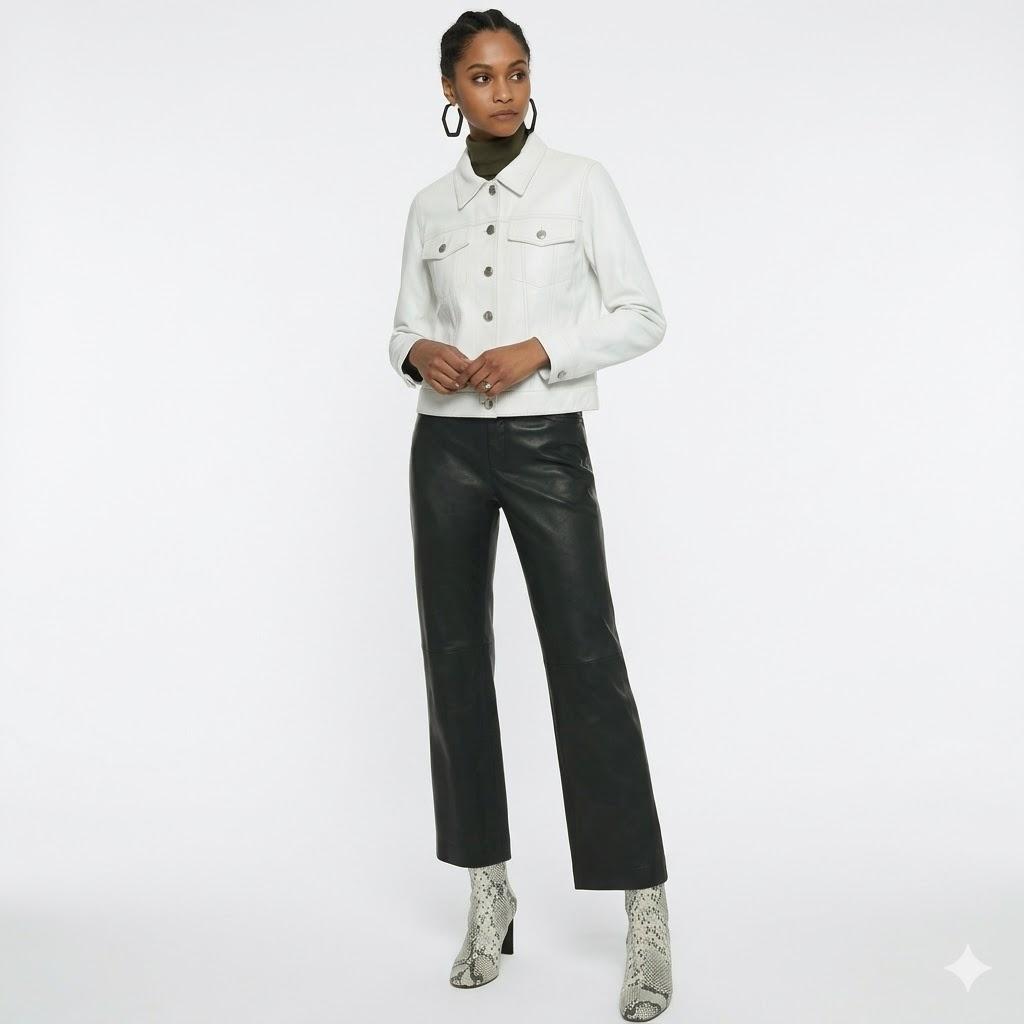 

Рубашка Slim Fit, стильная женская рубашка с длинным рукавом, белая, из натуральной овечьей кожи M белый