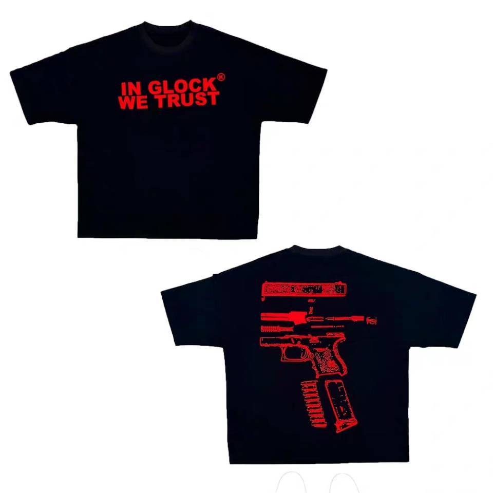 Kixkz Fashion Brand Women's T-shirts IN GLOCK WE TRUST Letter Printed Short-sleeve Oversized Cotton T-shirt for Women Tops Tees