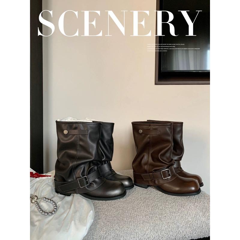 

Mom has the same polished Spice Girls pant tube boots, fashionable wasteland wind pleated buckle, western short boots for women s autumn 40