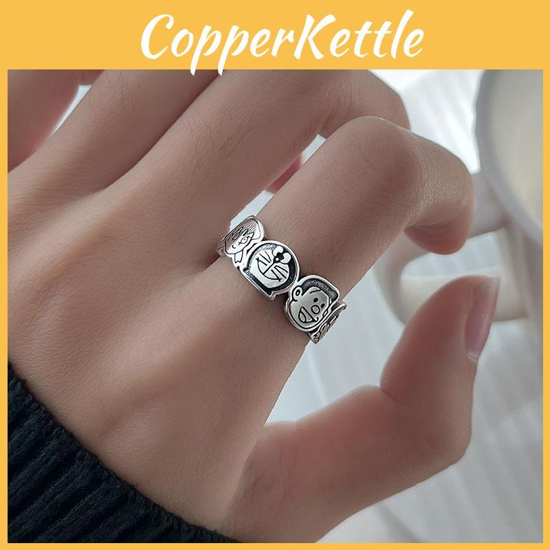 Trendiger Cartoon-Charakter Verstellbarer Kupferring für Damen Vintage Modeaccessoire
