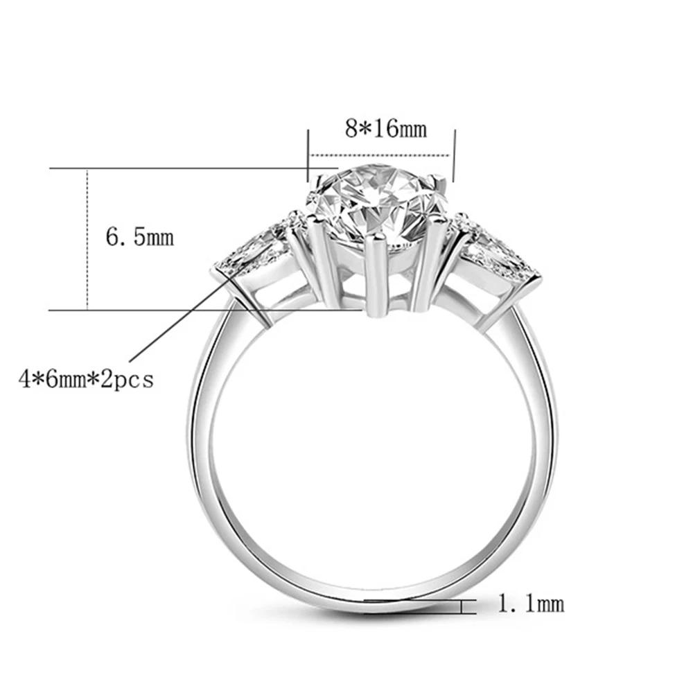 Cbtb New 925 Silver 4ct Marquise 8*16mm Moissanite Wedding Diamond Engagement Rings for Women Fine Jewelry
