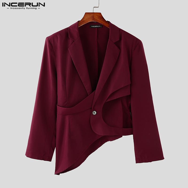 INCERUN Blazer cu mânecă lungă cu un buton pentru bărbați, paltoane neregulate